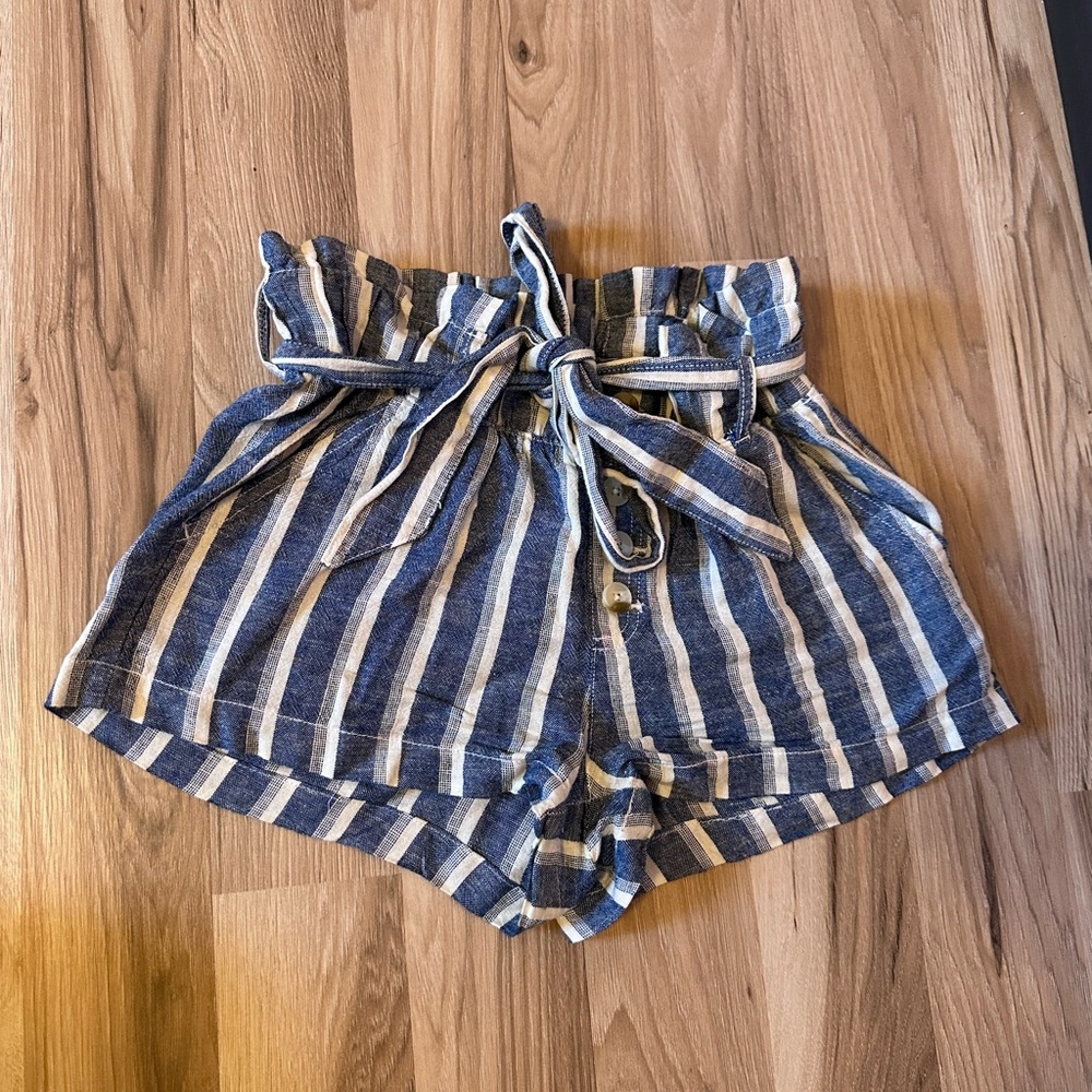 Rewash Blue and White Striped High Waist Shorts